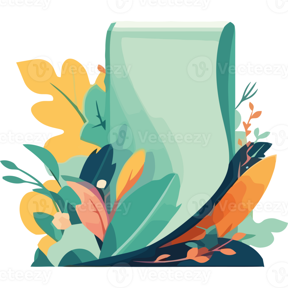 A blank sheet of paper surrounded by leaves and flowers png