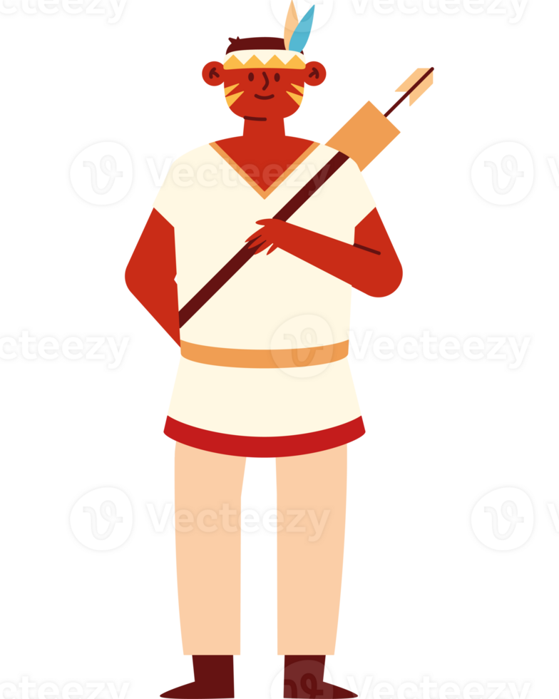 An illustration of a native american man with a spear png