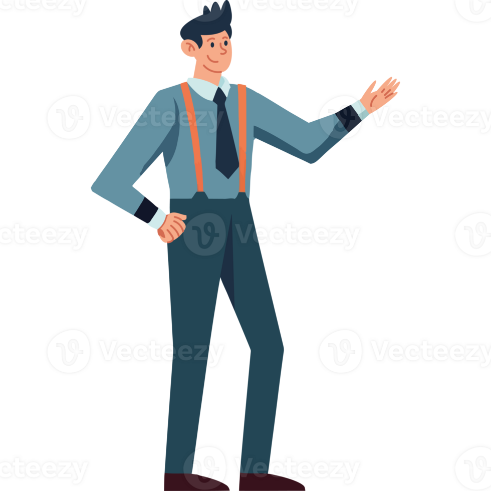 A cartoon man in a suit and tie is pointing png