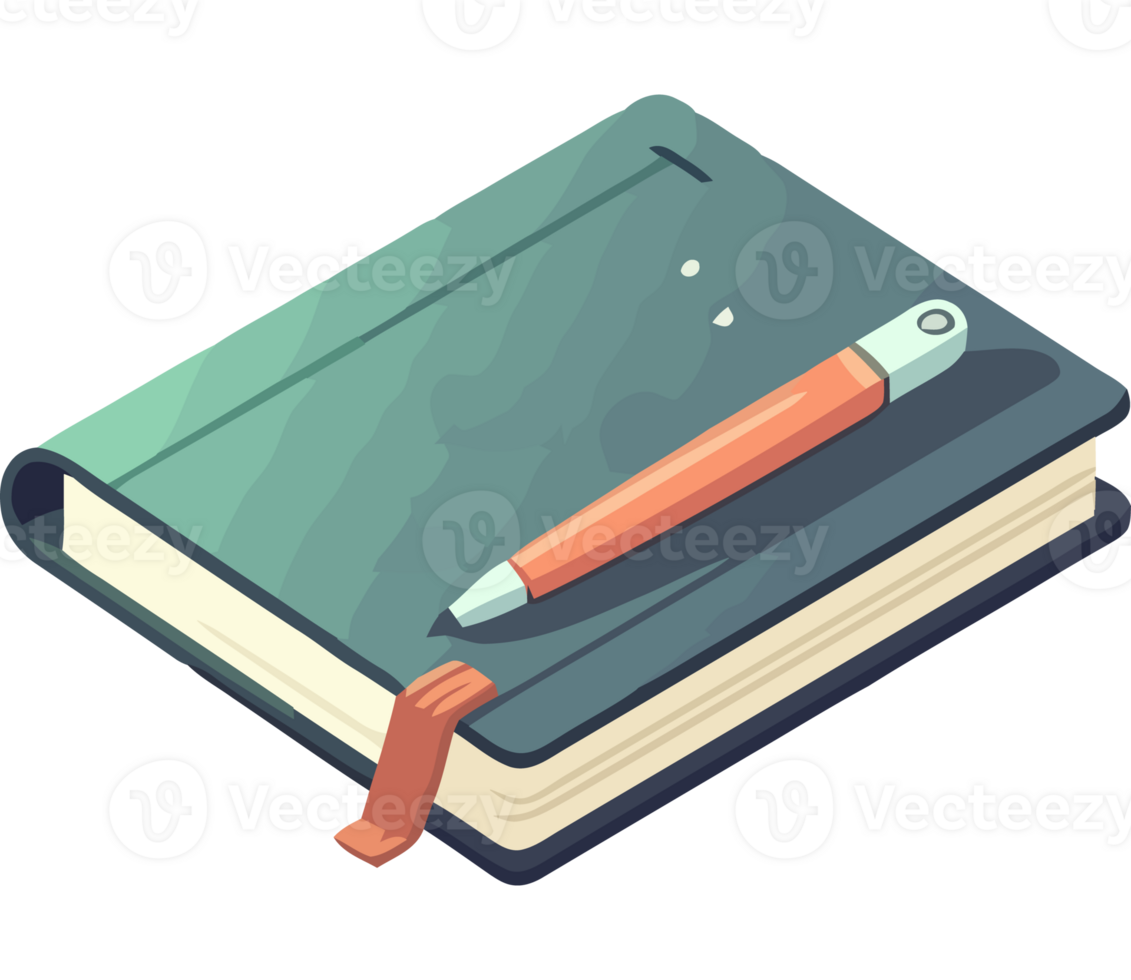 An open notebook with a pen on top png