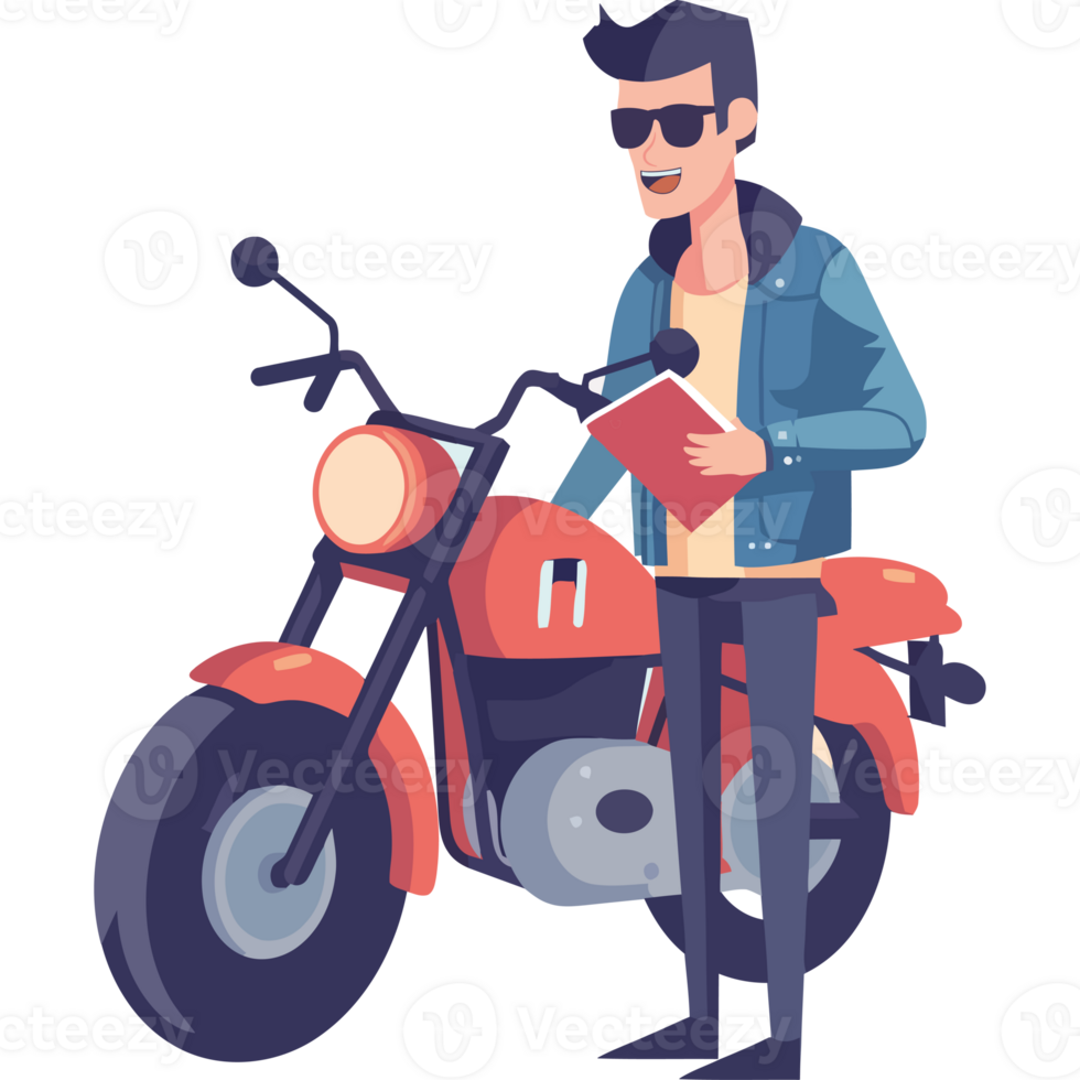 A man is standing next to a motorcycle png