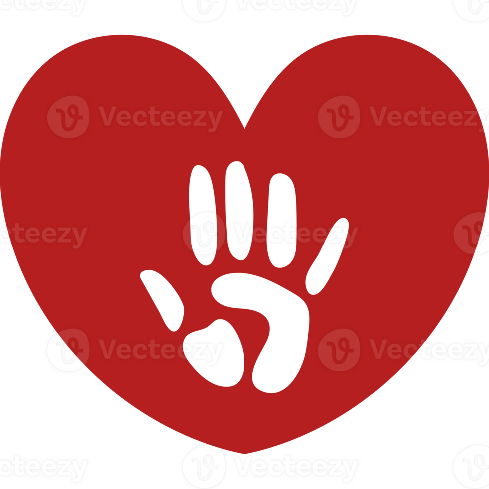 A red heart with a hand print on it png