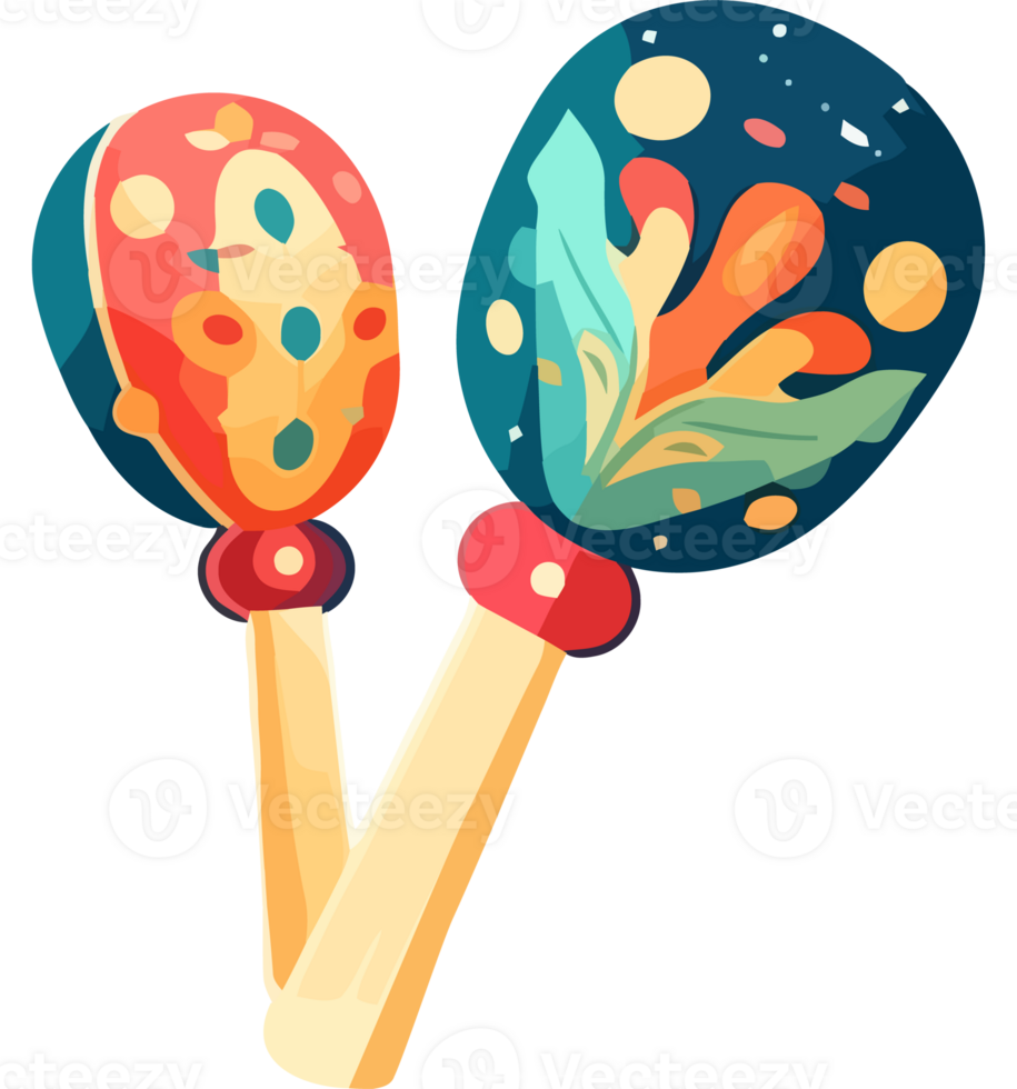 Two maracas with colorful designs on them png