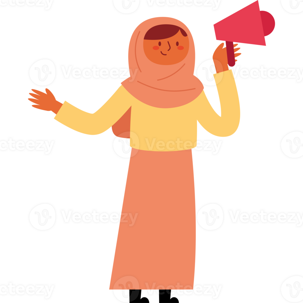 A woman in a hijab holding a megaphone png