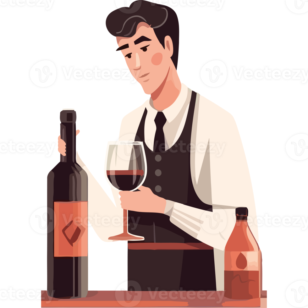 A bartender holding a glass of wine png