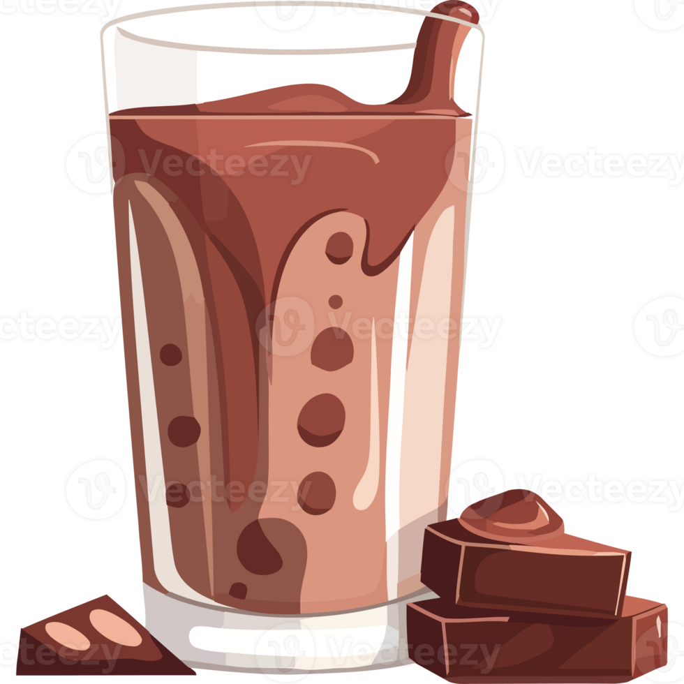 Chocolate milk in a glass with chocolate pieces png
