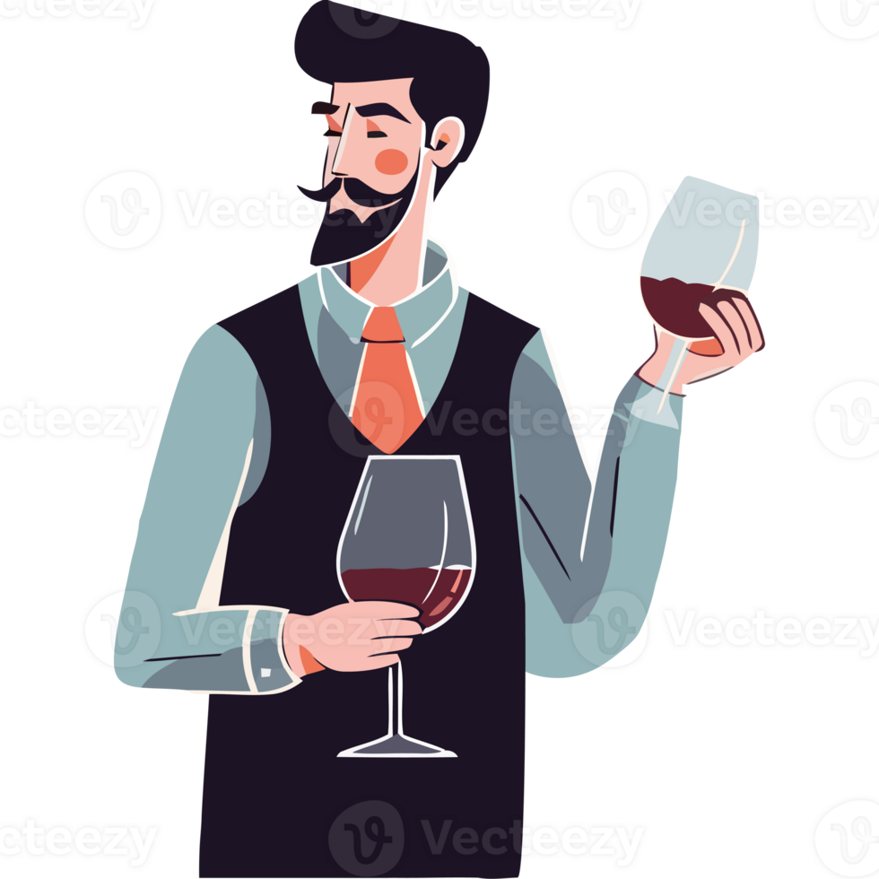 A man with a beard and mustache holding a glass of wine png
