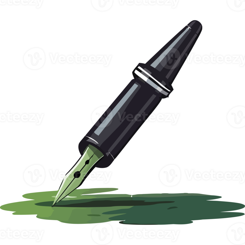A fountain pen is writing on a green surface png