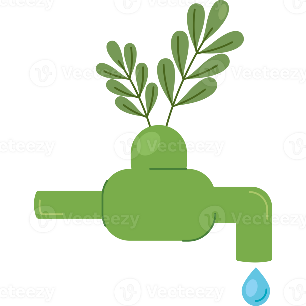 Green water tap with plant png