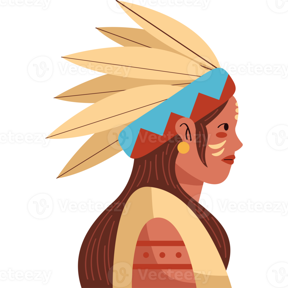 An illustration of a native american woman in a headdress png