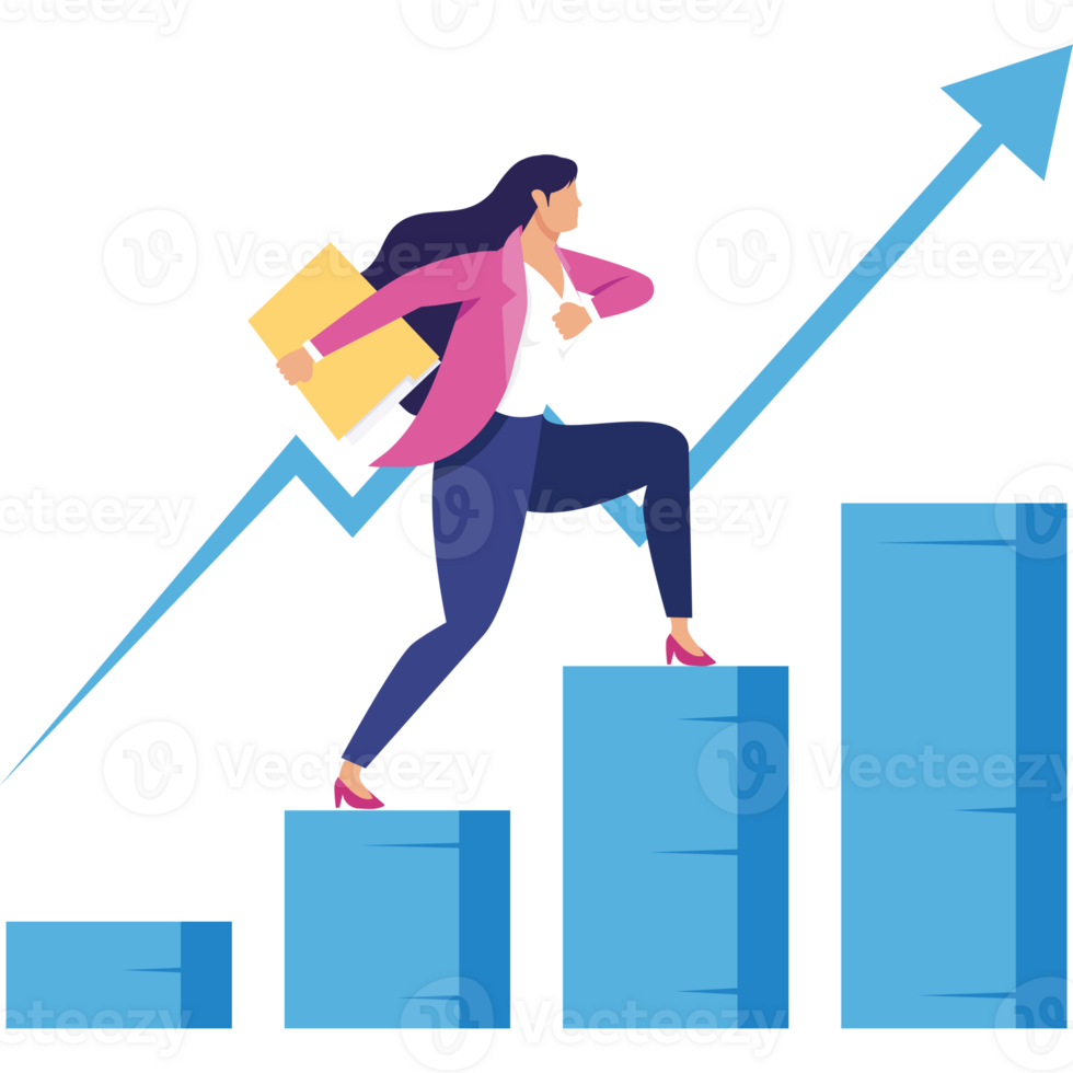 Businesswoman climbing up the graph png
