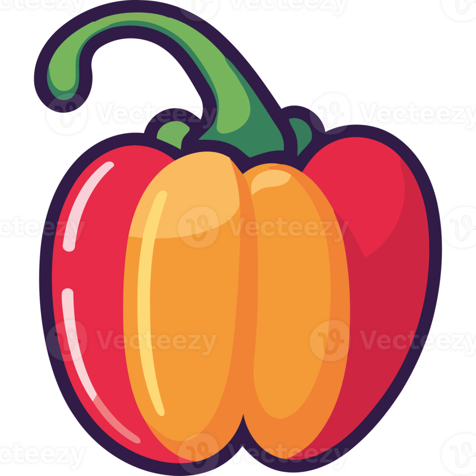A red and orange pepper with a green stem png