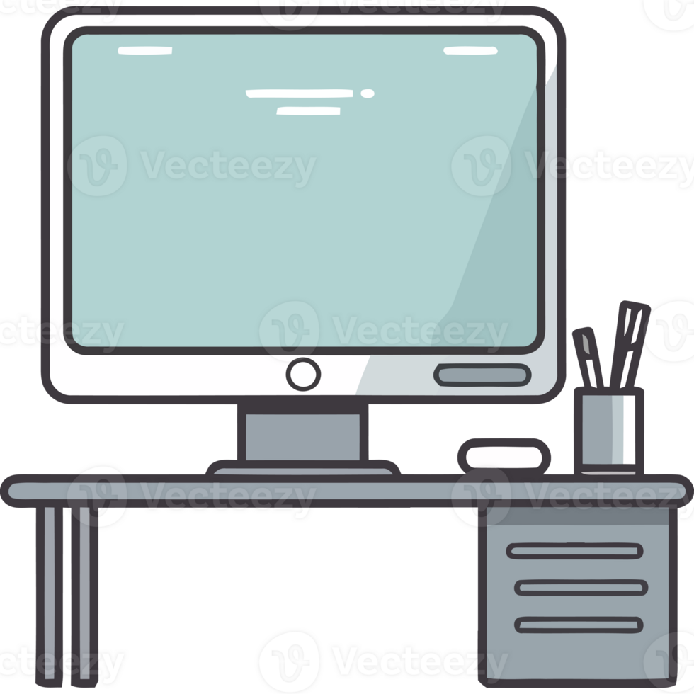 Computer desk with monitor and keyboard png