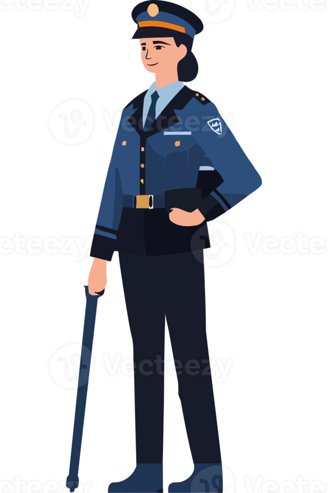 A police officer with a cane and a hat png