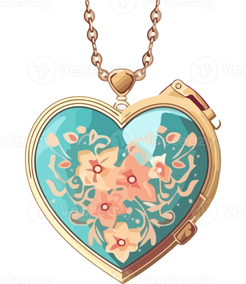 A heart shaped pendant with flowers on it png