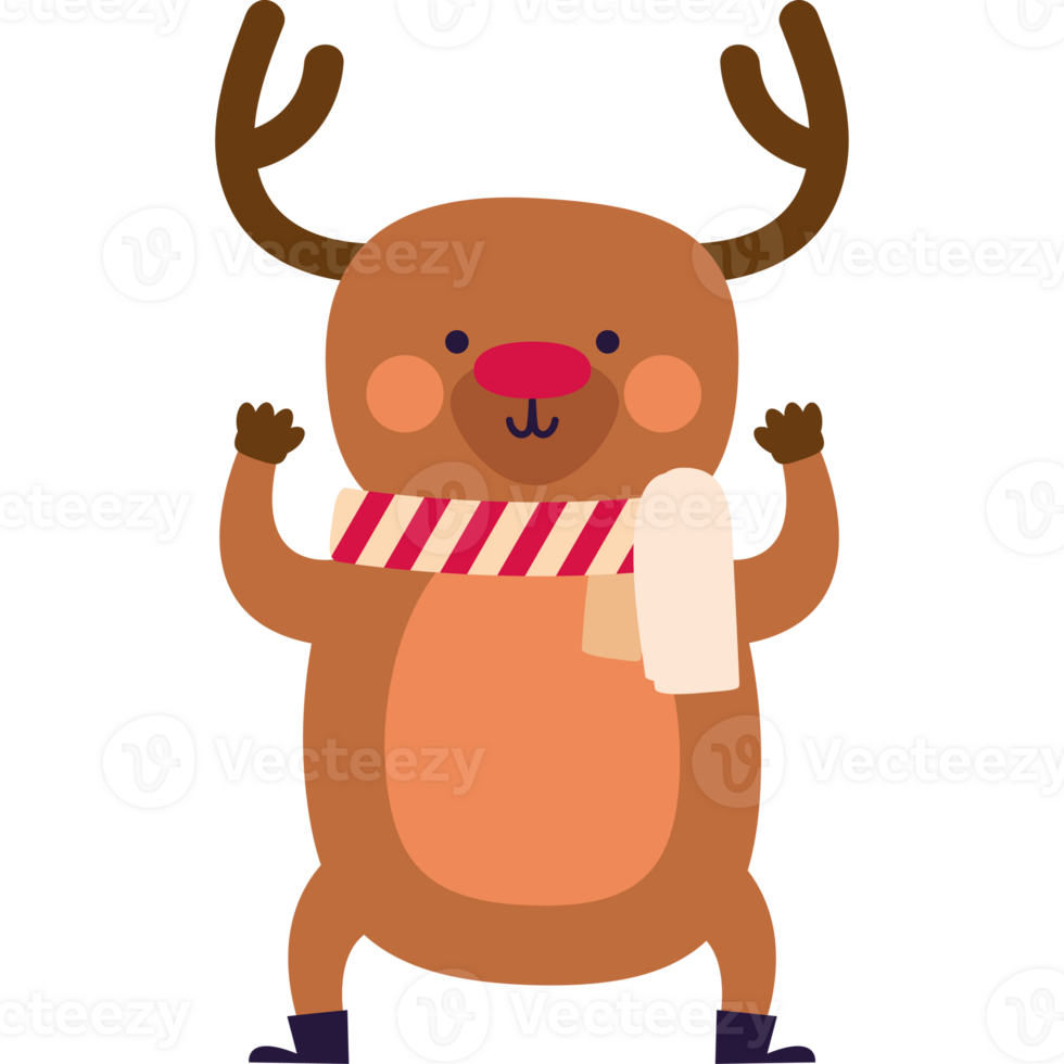 A cartoon reindeer wearing a scarf and holding a scarf png
