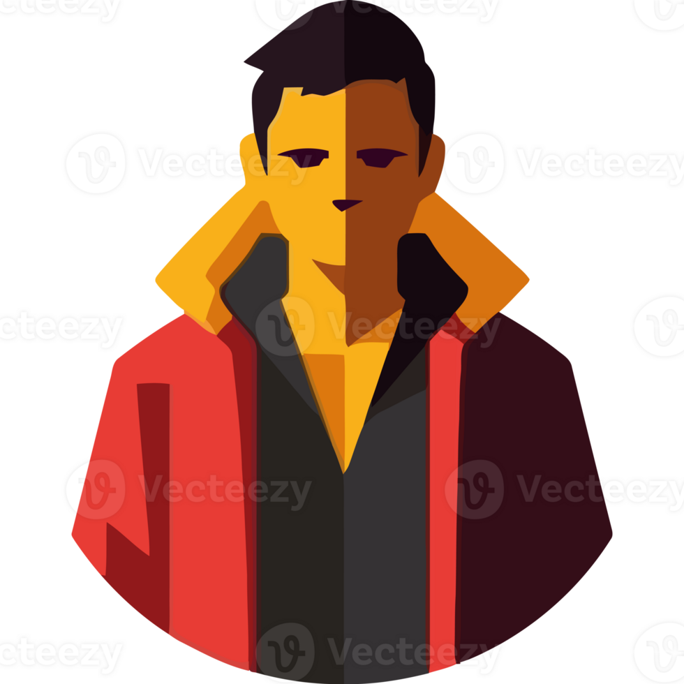 A man in a red jacket and black shirt png