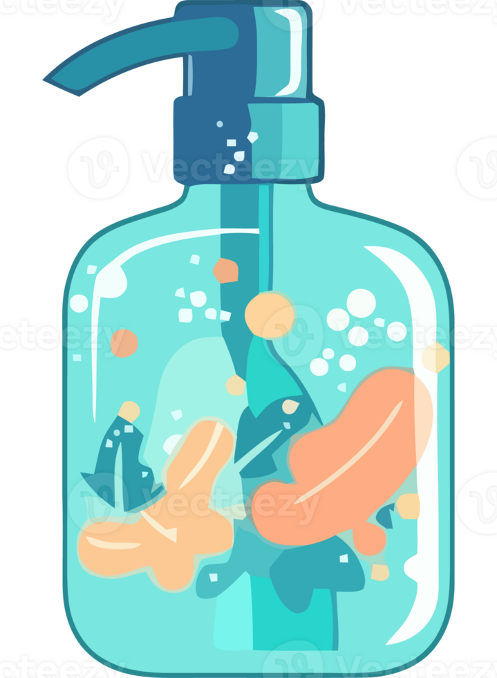 A bottle of soap with bubbles and bubbles png