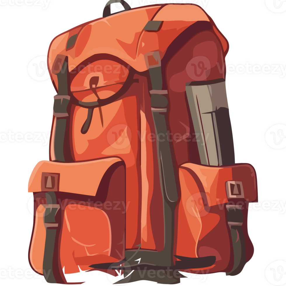 An orange backpack with straps and straps png