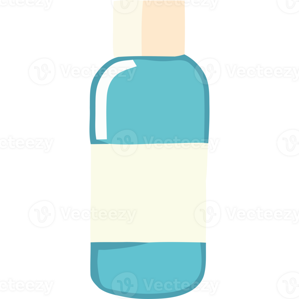 A blue bottle with a white label on it png