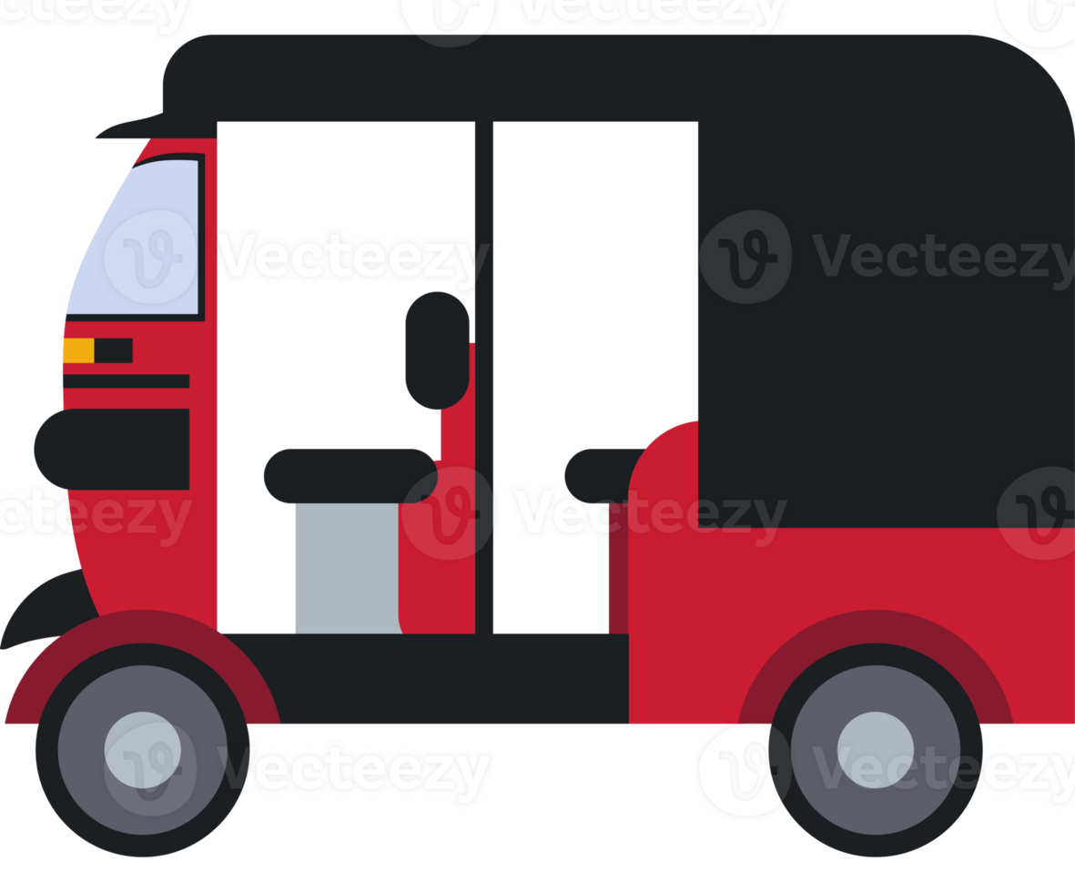 A red and black tuk tuk is shown png