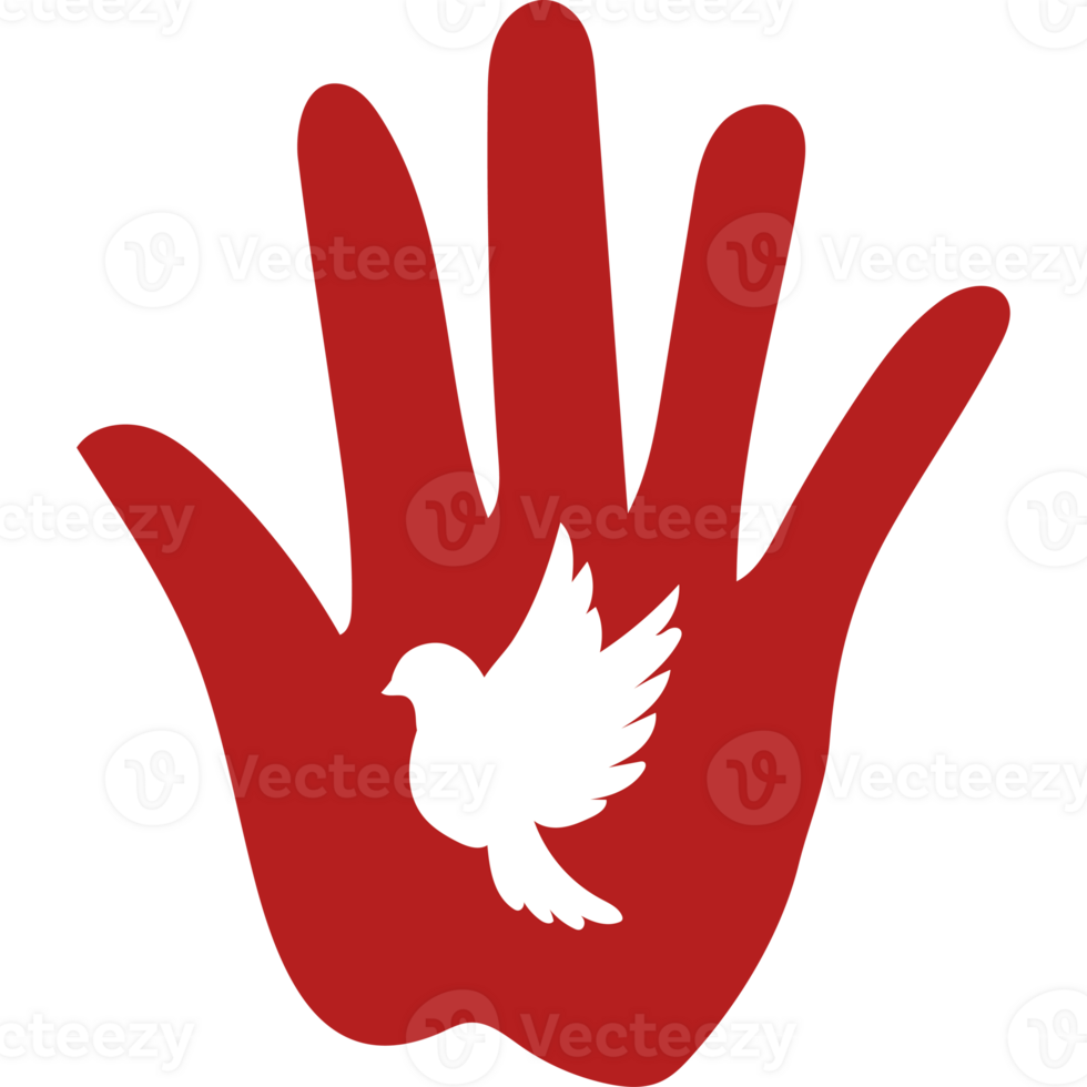 A red hand with a dove on it png