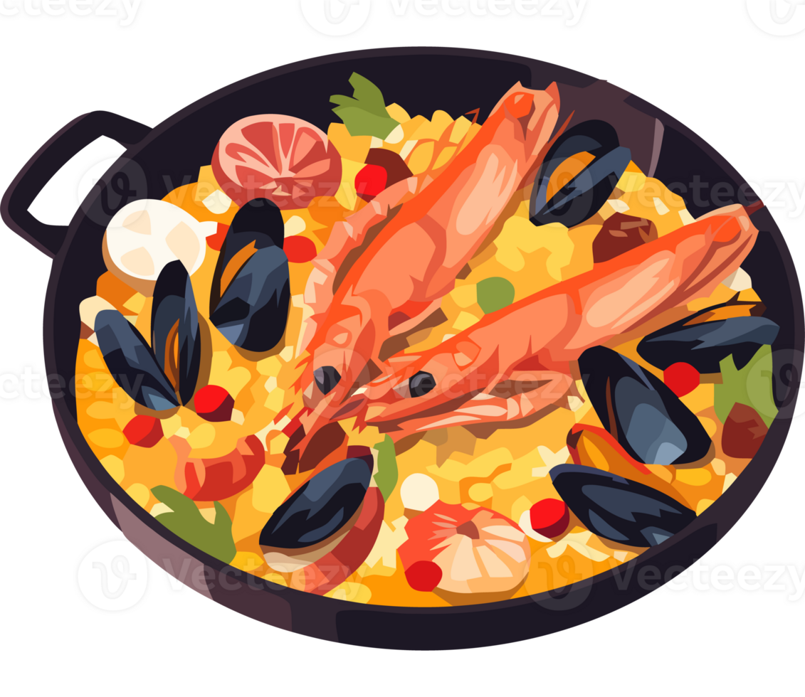 A plate with seafood and rice in it png