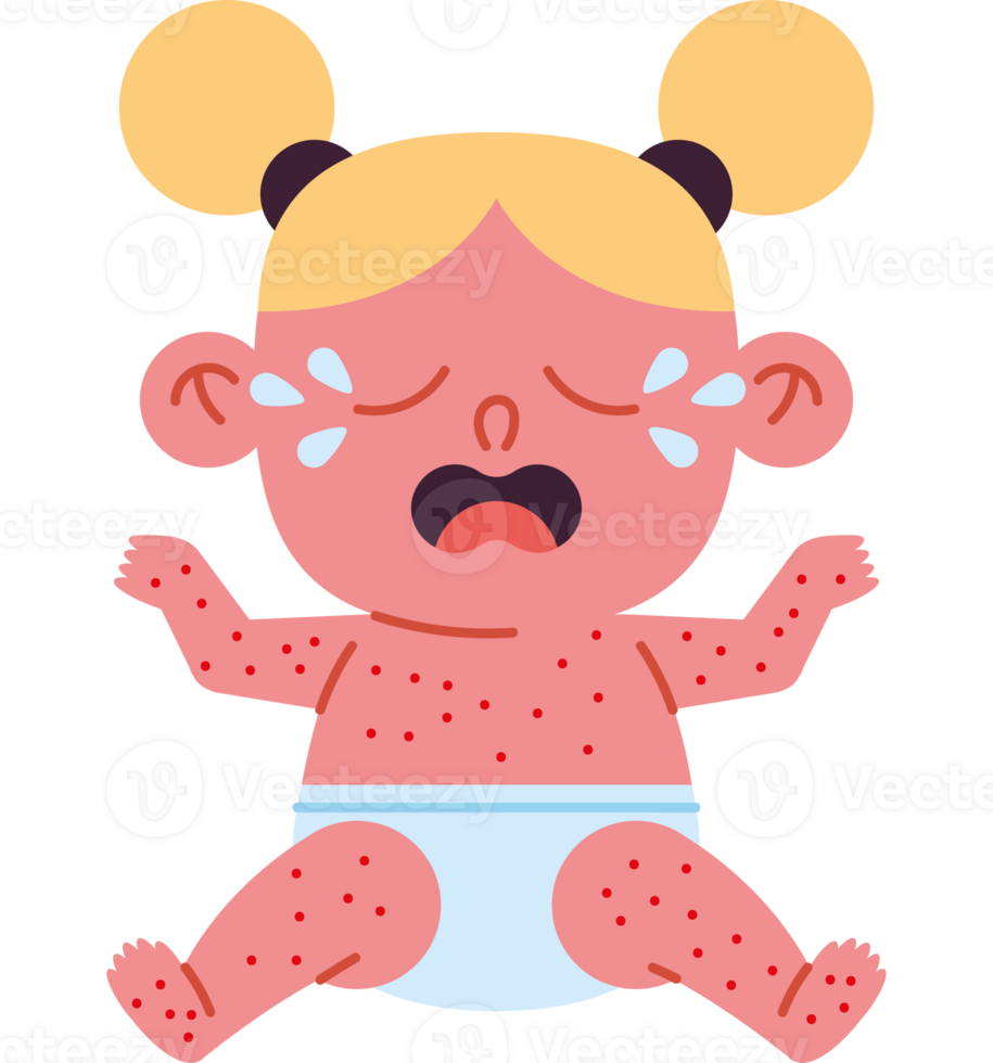 A cartoon baby crying with a diaper on png