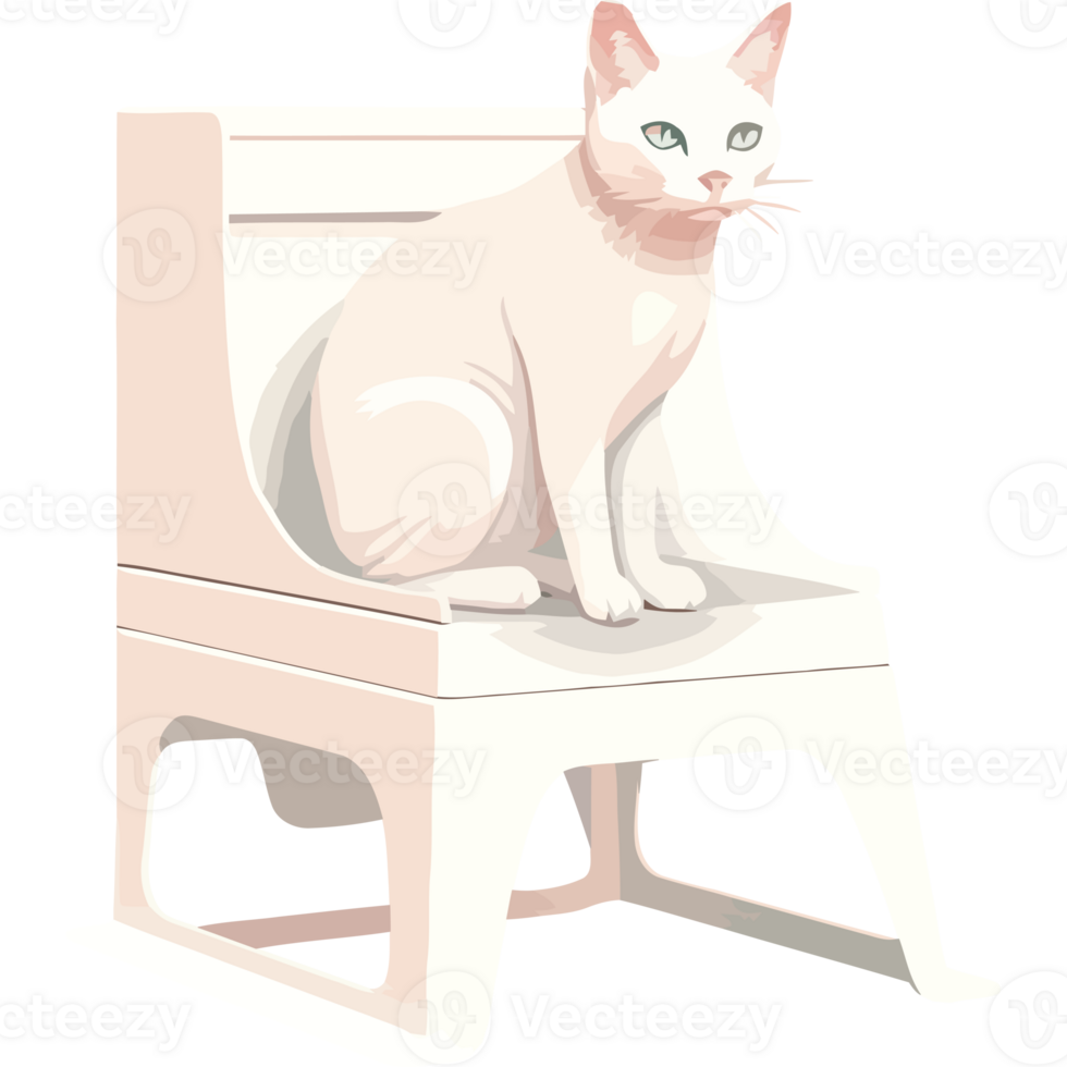 A white cat sitting on a white chair png