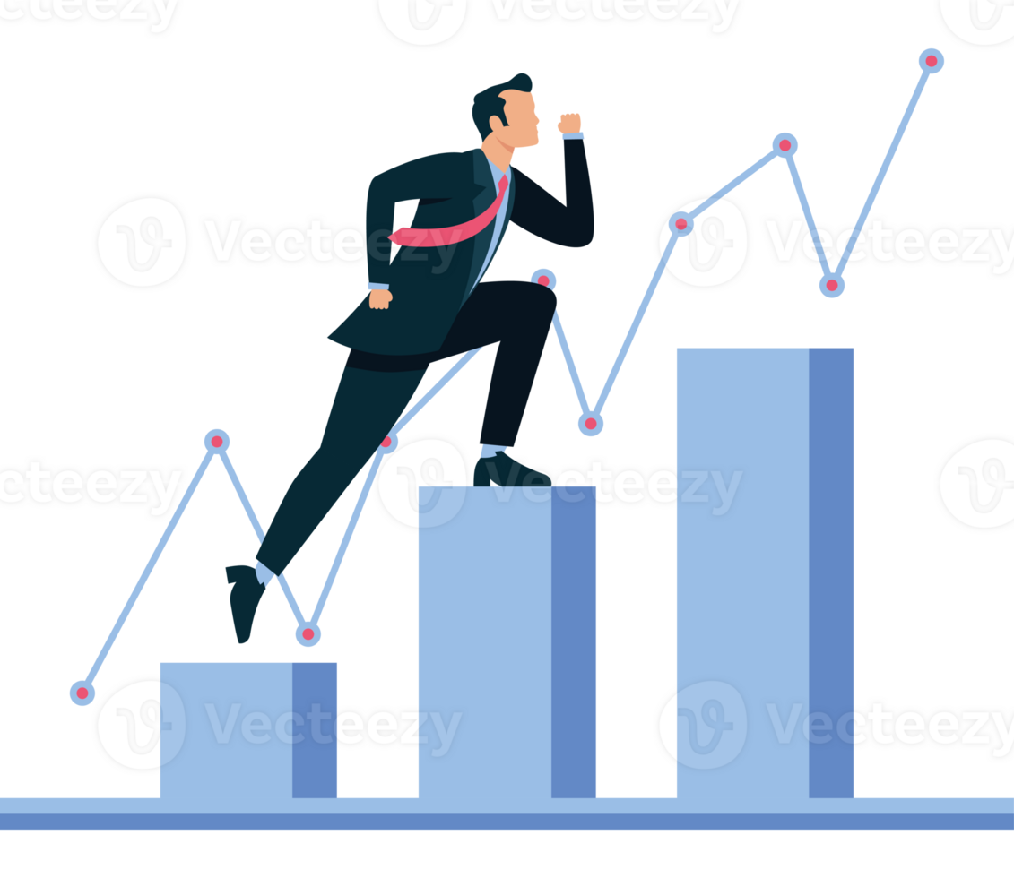 Businessman climbing up the graph chart png