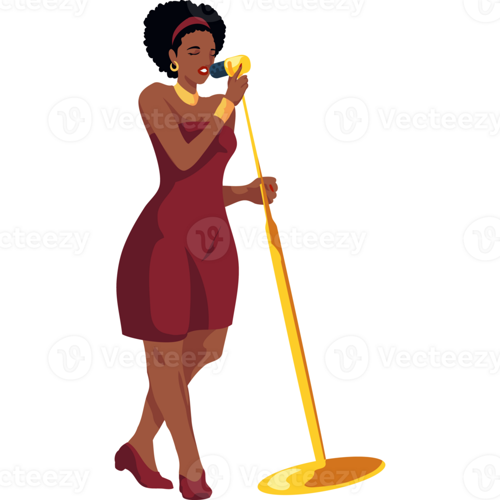 A cartoon woman singing into a microphone png