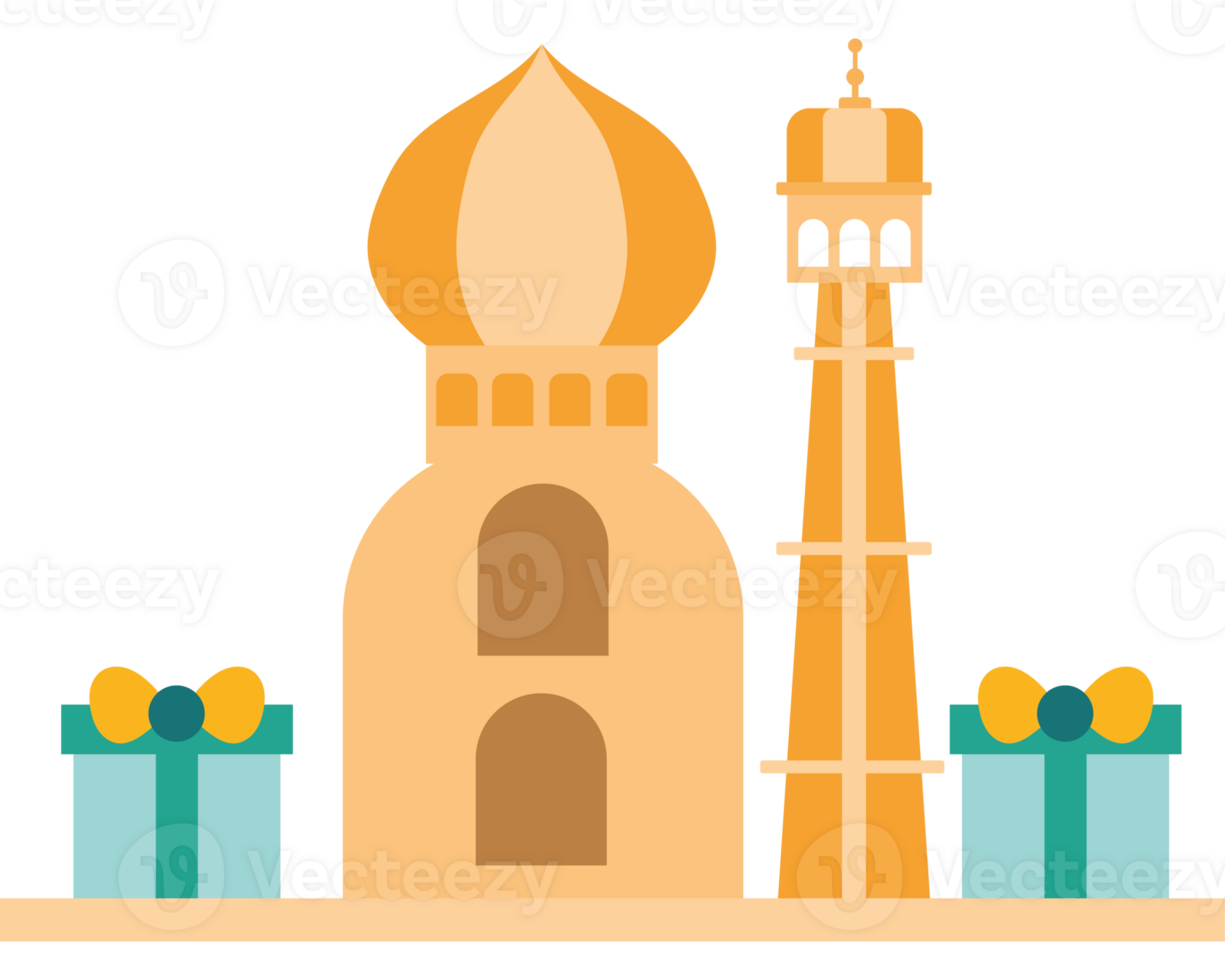 A mosque and a tower with presents png