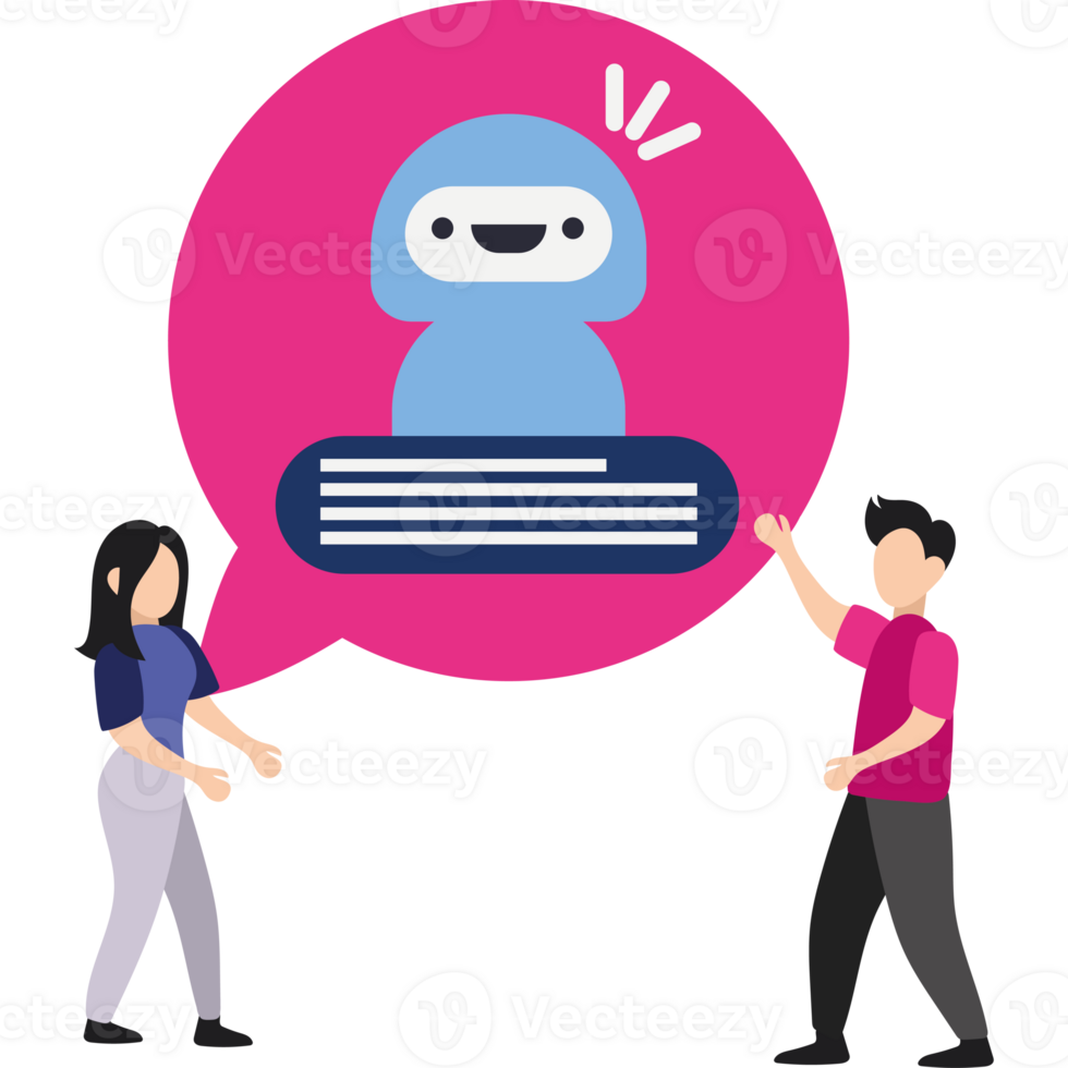 Two people are holding books and a robot is standing next to them png