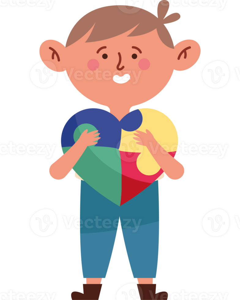 A boy holding a heart shaped puzzle piece png