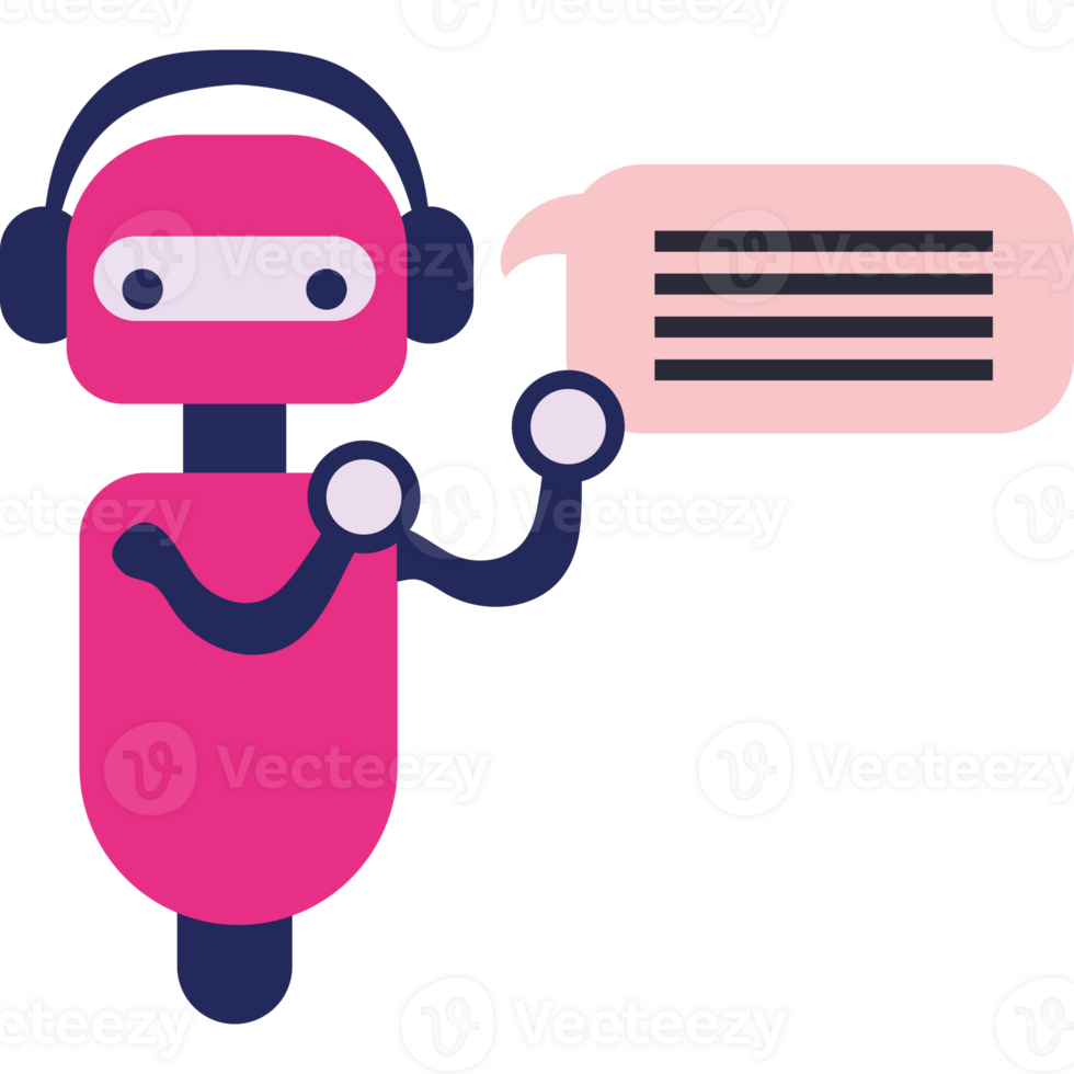 A pink robot holding a speech bubble png