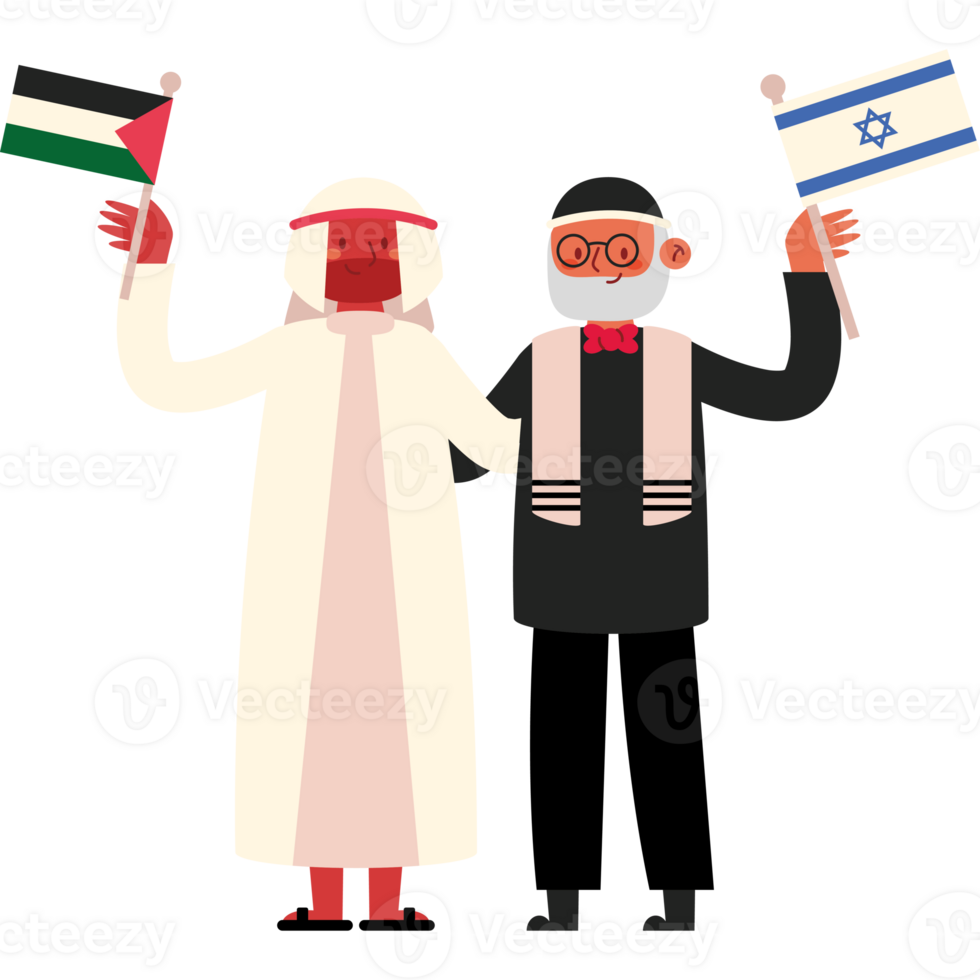 Two men holding israeli and palestinian flags png