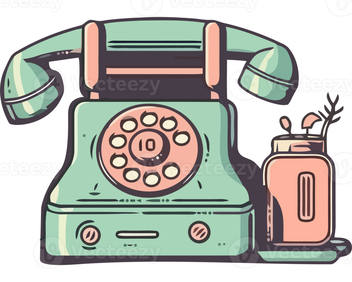 An old fashioned telephone and a jar of pickles png