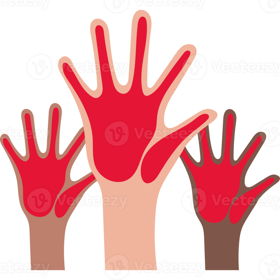 Hands with red paint on them, with three hands png