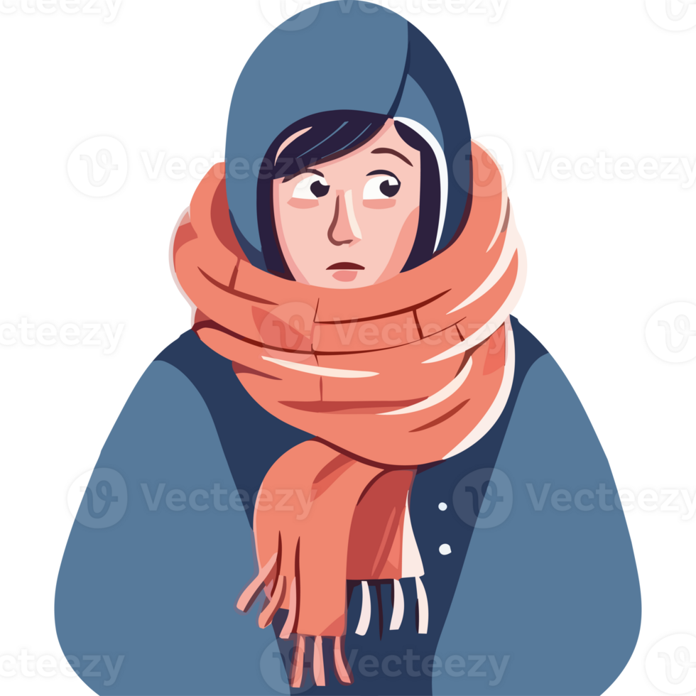 A woman wearing a scarf and a blue jacket png
