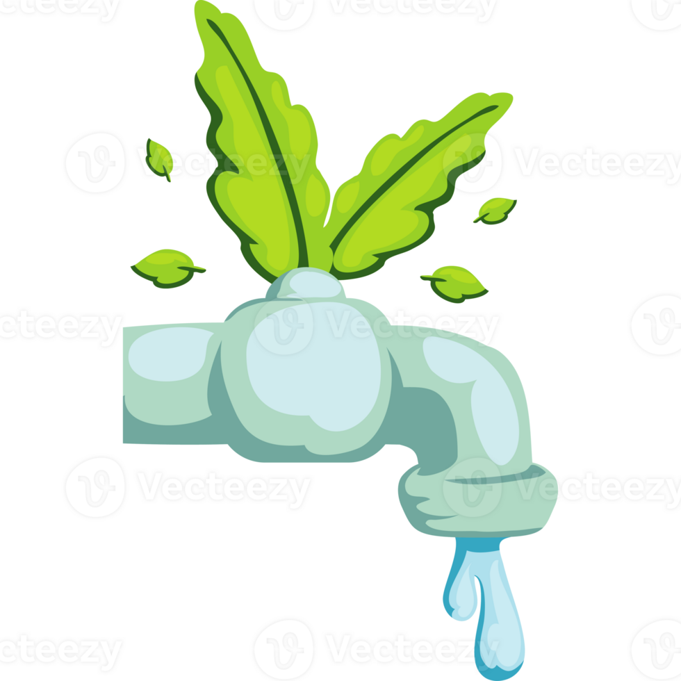 A cartoon water faucet with green leaves png