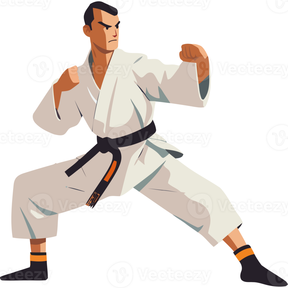 A man in karate gear is doing a kick png