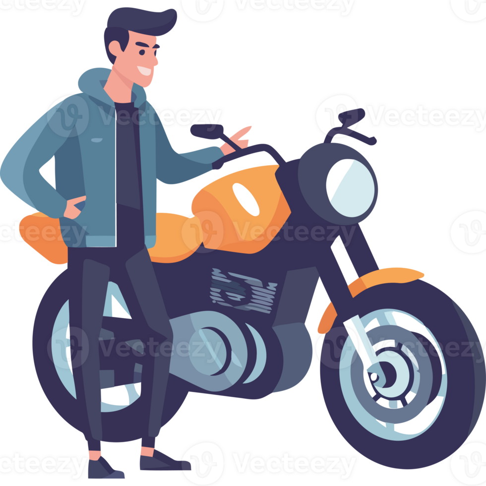 A man standing next to a motorcycle png