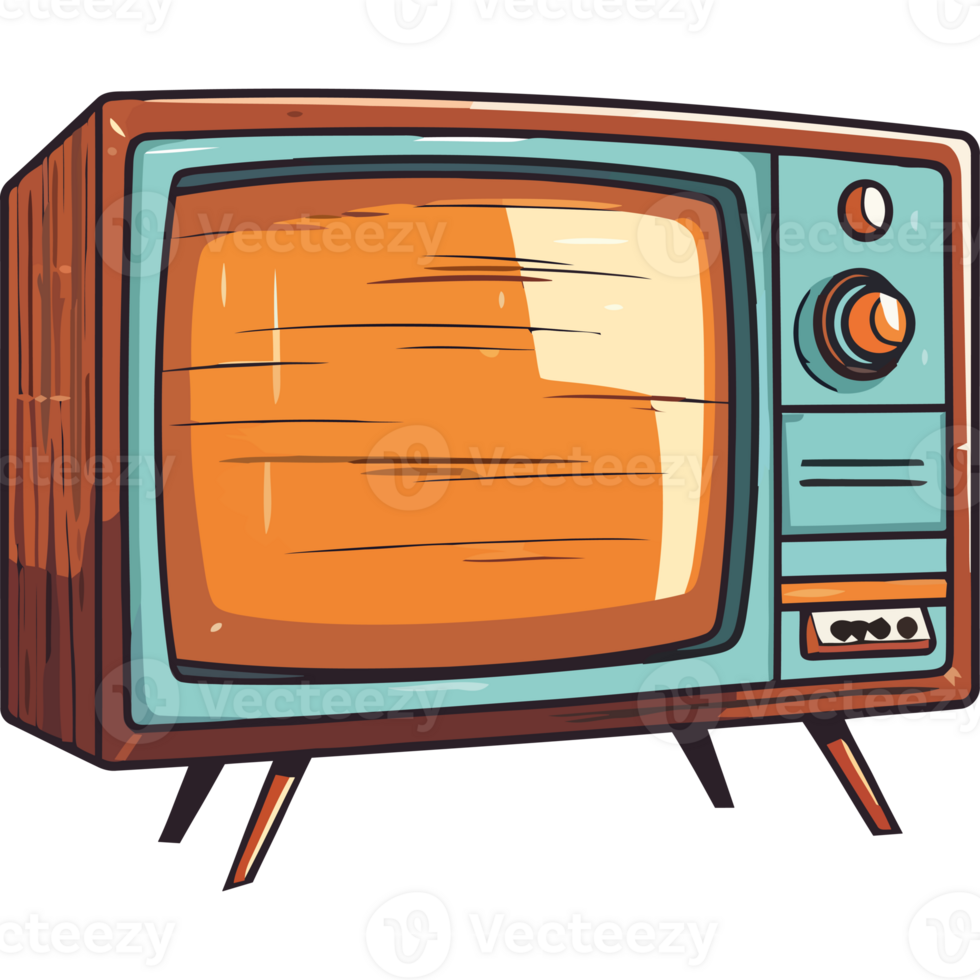An old tv with a blue screen and orange buttons png