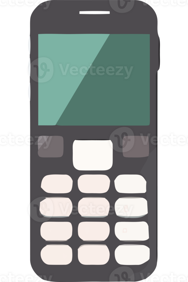 A black and white cell phone with a green screen png