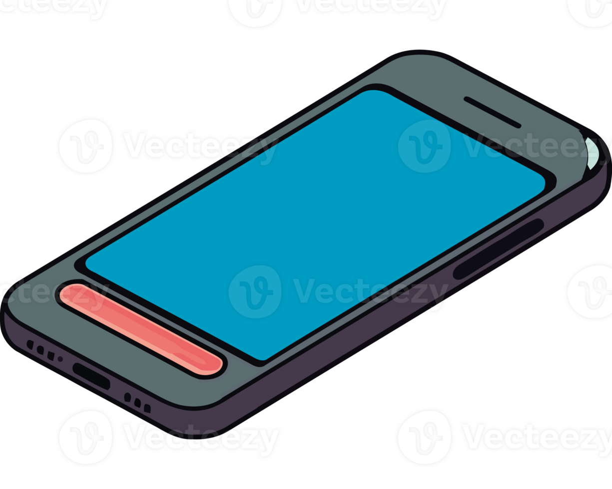 An illustration of a cell phone with a blue screen png