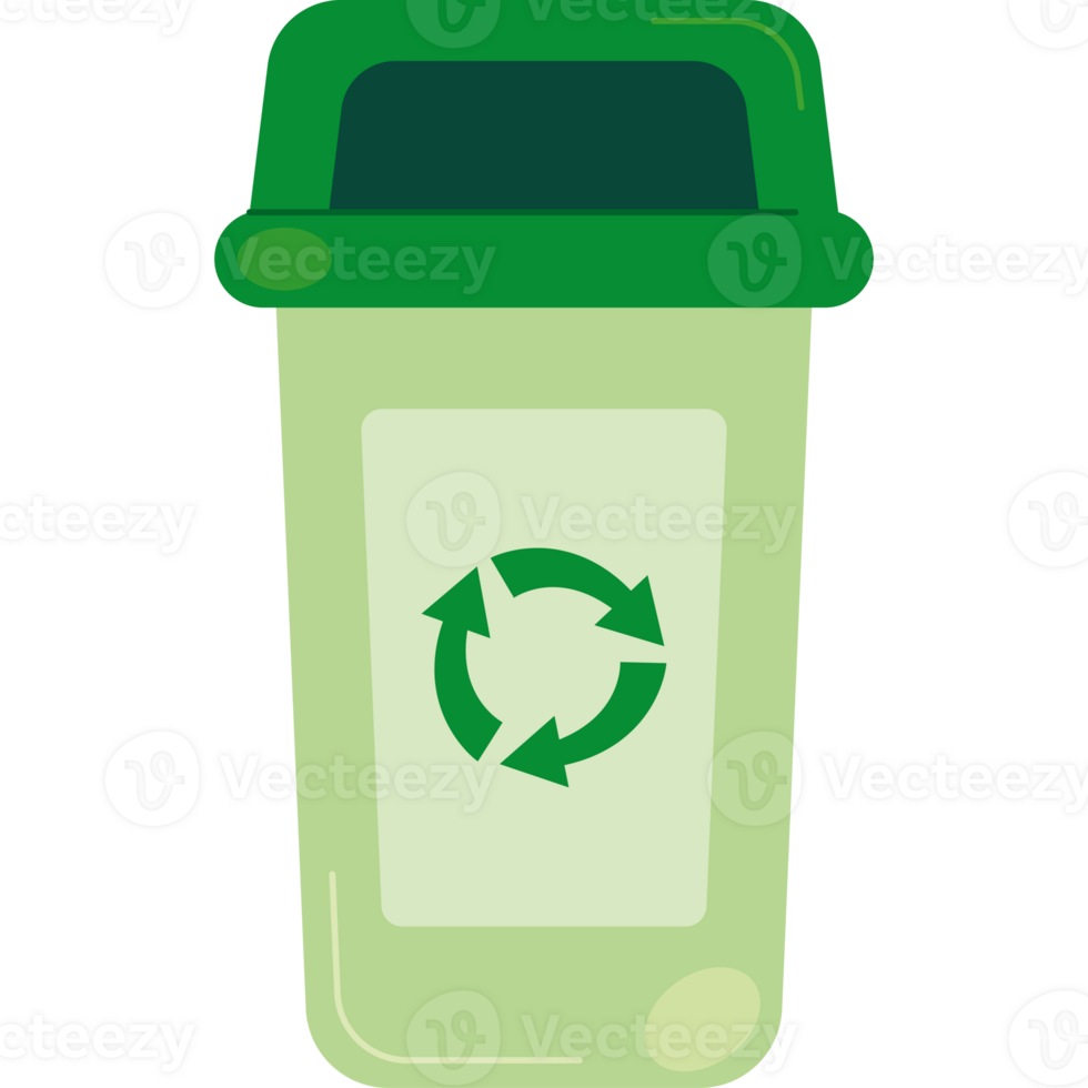 A green trash can with a recycling symbol on it png
