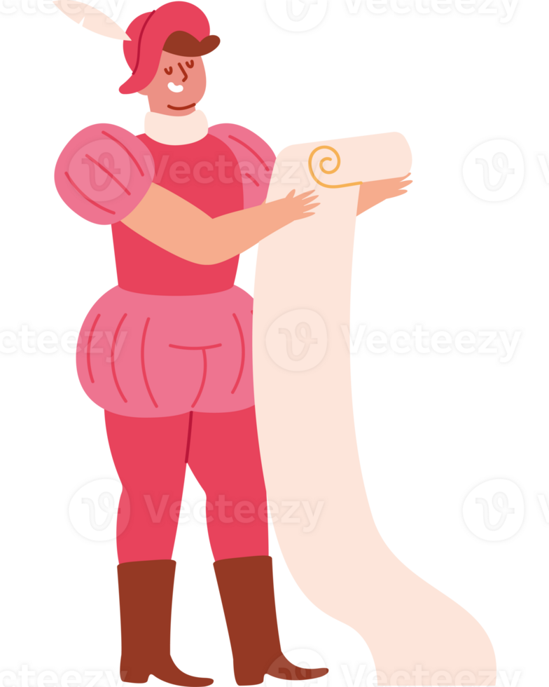 A cartoon man in a pink costume holding a scroll png