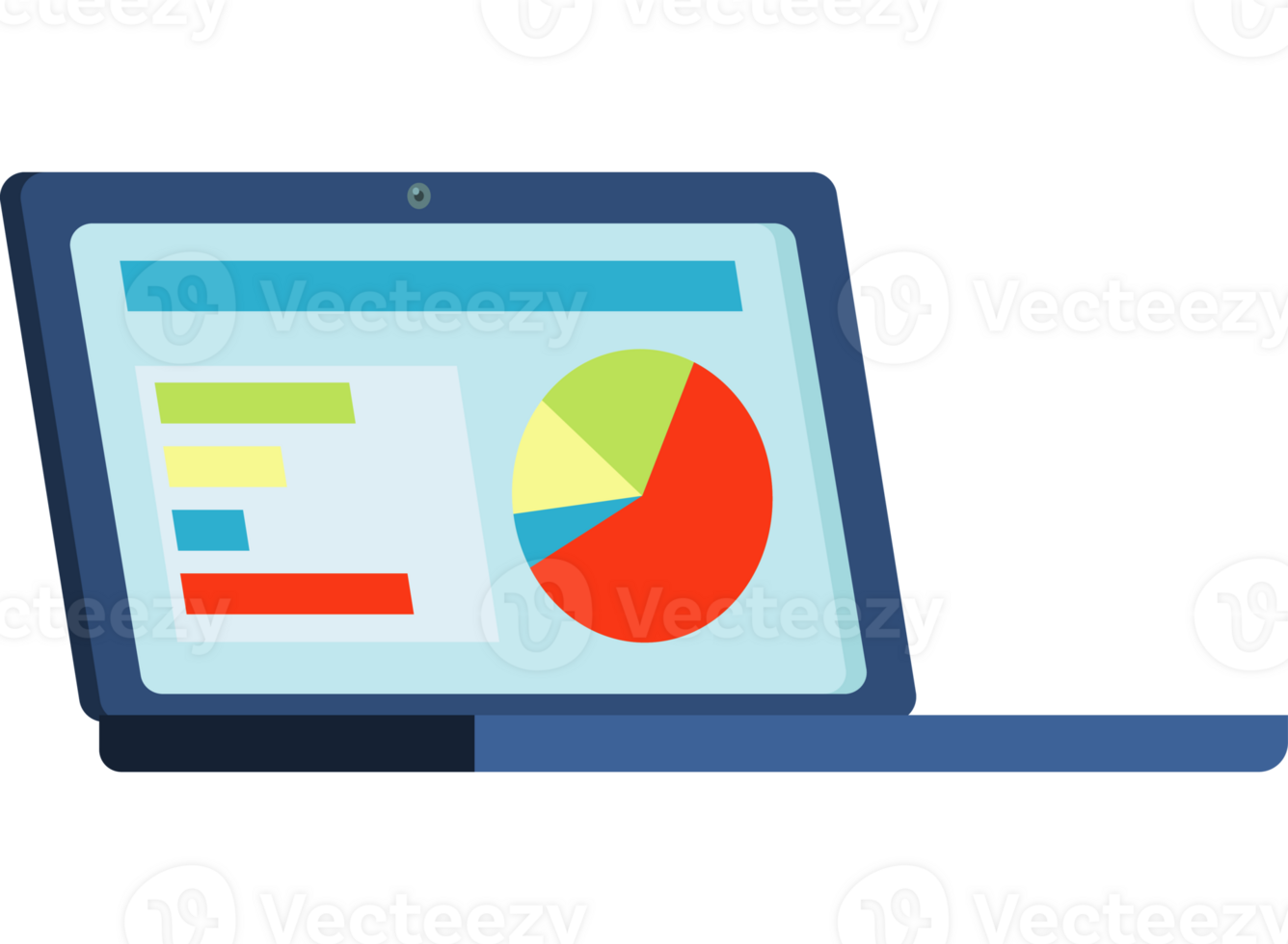 A laptop with a pie chart on it png