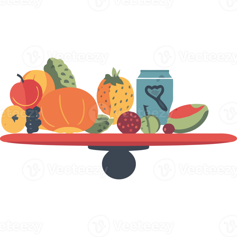 Fruit and vegetables on a scale png