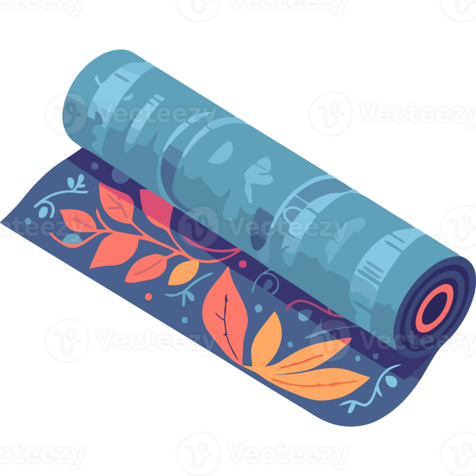 A rolled up yoga mat with leaves and flowers png